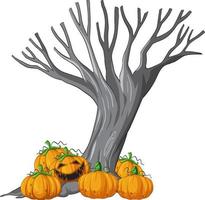 calabaza de jack o'lantern con árbol muerto vector