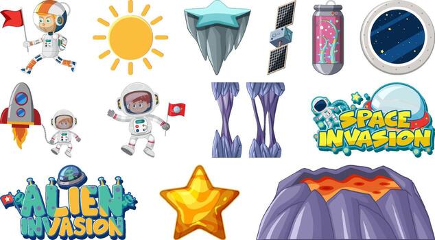 Set of isolated fantasy space game objects and elements vector