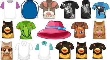 Set of different shirts and accessories with animal patterns vector