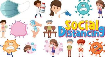 personaje de dibujos animados y objetos aislados de vacunación coronavirus vector