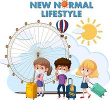 New normal lifestyle logo with people travel during covid-19 pandemic vector