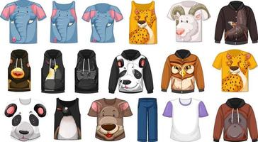 Set of different shirts and accessories with animal patterns vector