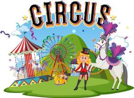 Circus logo with magician girl and horse performance vector