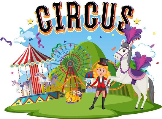 Circus logo with magician girl and horse performance