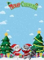 Merry Christmas background template with happy animals vector