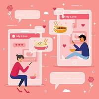 pareja comiendo juntos a través de citas en línea