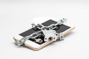 smart phone with chain lock and money isolated, idea for technology with security