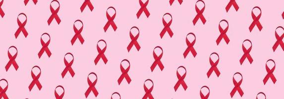 Banner con patrón de cintas rojas, símbolo del día mundial del sida sobre fondo rosa foto