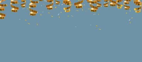 Golden shiny spirals, streamers and confetti on a grey background with place for text banner background photo