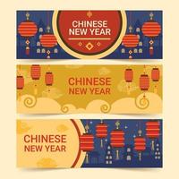 Set of Chinese Lantern Banner vector