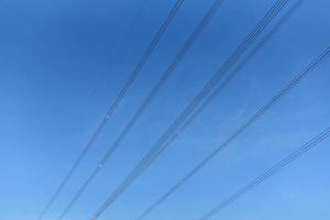 Wire high voltage post, High voltage tower sky background, Electricity electric power transmission lines photo