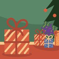 christmas gifts and tree vector