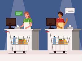 cashiers food store vector