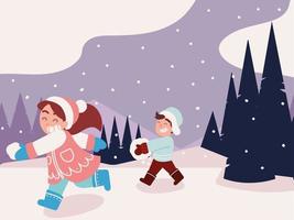 kids playing in snow vector