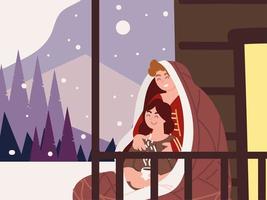 couple in blanket in winter vector