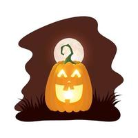 halloween pumpkin lamp with face at night character vector