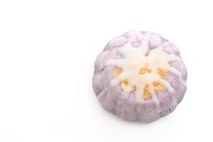 taro bun with white sugar cream and nut on white background photo