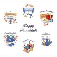 feliz colección de pegatinas de hanukah vector