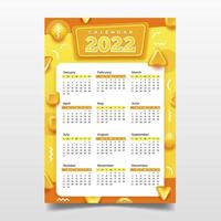 2022 plantilla de calendario amarillo vector