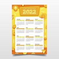 2022 Yellow Calendar Template vector