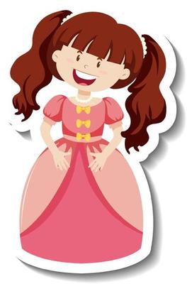 Cute princess in pink dress cartoon character sticker