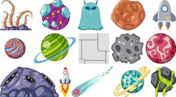 Isolated fantasy space game objects and elements set vector