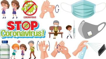 Cartoon character and Coronavirus vaccination isolated objects vector