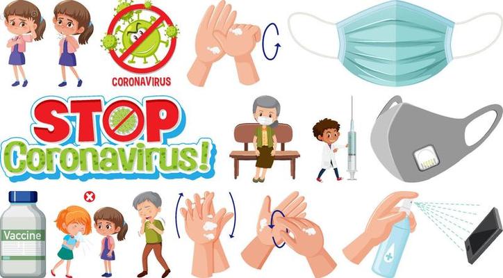 Cartoon character and Coronavirus vaccination isolated objects