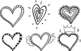conjunto de diferentes corazones dibujados a mano vector