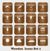 Wooden Application Icons Set Vector Illustration
