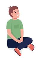 Smiling sitting boy semi flat color vector character. Sitting figure. Full body person on white. Happy child isolated modern cartoon style illustration for graphic design and animation