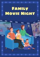 Family movie night poster flat vector template. Bonding activity. Brochure, booklet one page concept design with cartoon characters. Family-friendly movie marathon flyer, leaflet with copy space