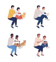 Father and child relationship semi flat color vector characters set. Full body people on white. Providing emotional support isolated modern cartoon style illustrations for graphic design and animation