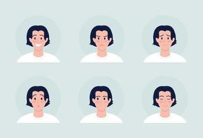 Man with various emotions semi flat color vector character avatar set. Casual style. Portrait from front view. Isolated modern cartoon style illustration for graphic design and animation pack