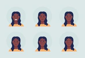 Woman with emotional expressions semi flat color vector character avatar set. Portrait from front view. Isolated modern cartoon style illustration for graphic design and animation pack