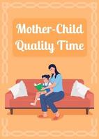 Mother child quality time poster flat vector template. Free time. Brochure, booklet one page concept design with cartoon characters. Mom reading to little daughter flyer, leaflet with copy space