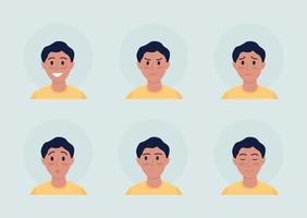 Boy with different emotions semi flat color vector character avatar set. Casual style. Portrait from front view. Isolated modern cartoon style illustration for graphic design and animation pack