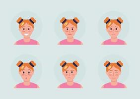 Redhead girl with different emotions semi flat color vector character avatar set. Portrait from front view. Isolated modern cartoon style illustration for graphic design and animation pack