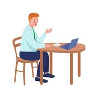 Nervous manager on video call semi flat color vector character. Posing figure. Full body person on white. Corporate work isolated modern cartoon style illustration for graphic design and animation