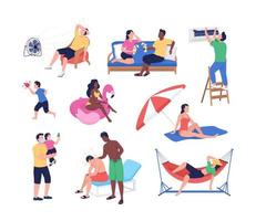 Summer heat semi flat color vector character set. Posing figures. Full body people on white. Hot weather isolated modern cartoon style illustration for graphic design and animation collection