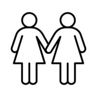 Lesbian couple linear icon. Thin line illustration. Two women holding hands contour symbol. Vector isolated outline drawing