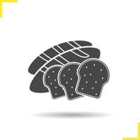 Bread icon. Drop shadow sliced bread silhouette symbol. Toasts icon. Bakery products. Bread logo concept. Vector sliced bread isolated illustration