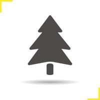 Fir tree icon. Drop shadow pine tree silhouette symbol. Spruce tree icon. Coniferous tree. Forest icon. Fir tree logo concept. Isolated vector illustration