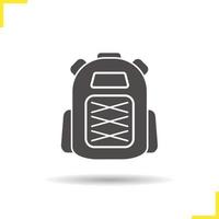 Backpack icon. Drop shadow backpack icon. Tourist equipment. Student schoolbag. Isolated backpack black illustration. Logo concept. Vector silhouette backpack symbol