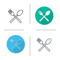 Spoon and fork icon. Flat design, linear and color styles. Kitchen tools. Silverware isolated vector illustrations