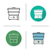 icono de cocina de vapor. diseño plano, estilos lineales y de color. menaje de cocina moderno. ilustraciones de vectores aislados de doble caldera
