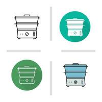 Steam cooker icon. Flat design, linear and color styles. Modern kitchenware. Double boiler isolated vector illustrations