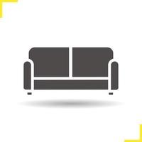 Couch icon. Drop shadow upholstered sofa silhouette symbol. Modern comfortable furniture. House interior item. Vector isolated illustration
