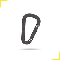 Carabiner icon. Drop shadow karabiner silhouette symbol. Metal mountaineering safety equipment. Carabiner logo concept. Vector karabiner isolated illustration