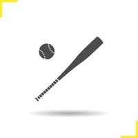 icono de bate y pelota de béisbol. Gota de sombra símbolo de silueta de softbol. equipo de jugador de béisbol. vector ilustración aislada